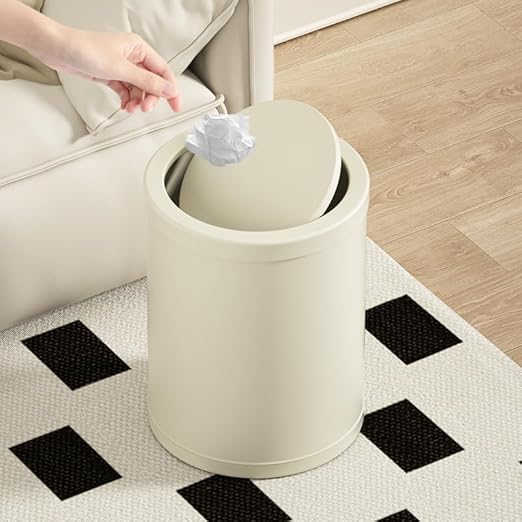 4 Gallon/15L Metal Trash Can with Lid, Bathroom Garbage Can Flipping Lid, Modern, Powder Room, White Waste Baskets, for Bathroom, Commercial, Kitchen, Office, Hotel (15L-White)