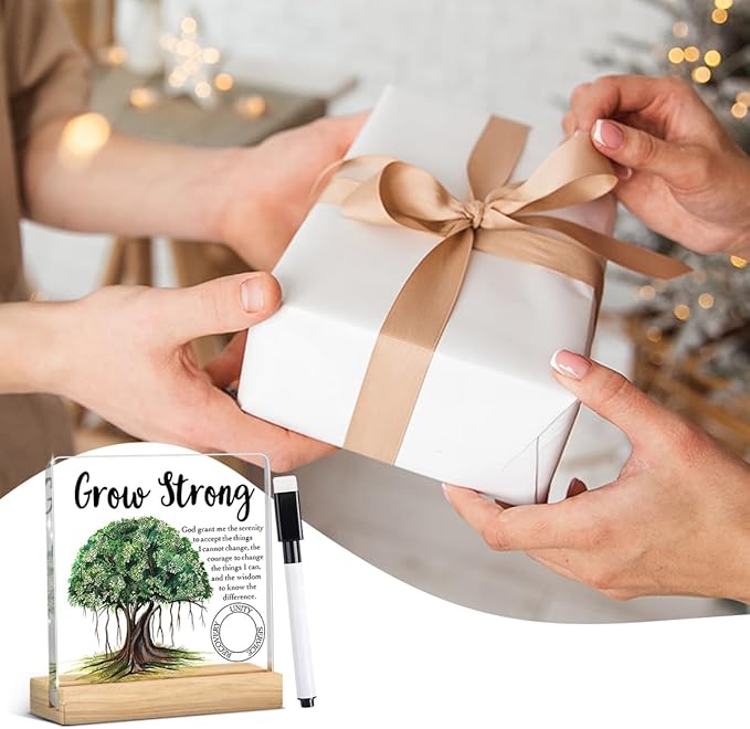 1 Year Sobriety Gift, Sober Gifts Proud of You Addiction Recovery Gifts Anonymous Gift Motivational Wipeable Acrylic Desk Decor Sign with Wood Stand 4 X 4 Inch