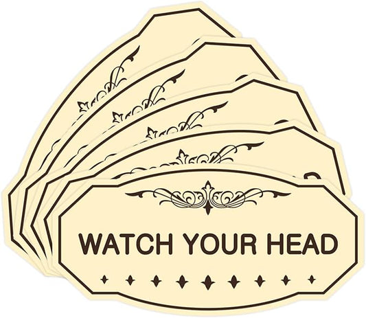 Signs ByLITA Victorian Watch Your Head Sign (Ivory/Dark Brown) - Large 5 Pack