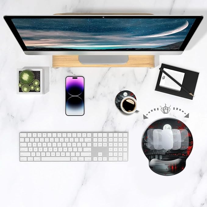 Ergo Comfort Gel Wrist Rest Mouse Pad-Ergonomic Office Mousepad with Wrist Support-Non-Slip, Design Desk Accessories Mat for Home&Game Decor Full Moon