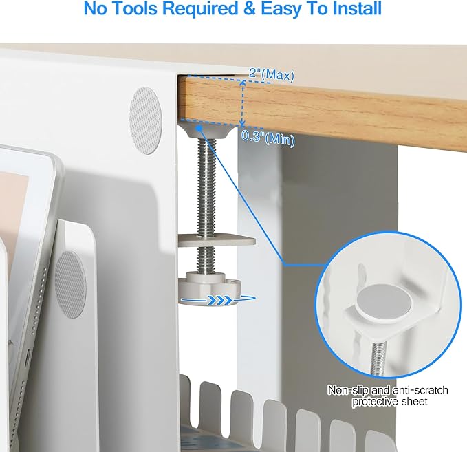 MAXECHO Desk Side Storage, Under Desk Laptop Mount, Table Side Hanging File Organizer, No Drill Clamp On Cable Management Tray, Laptop Holder with Magnetic Pen Holder for Office and Home, Load 22 Lbs