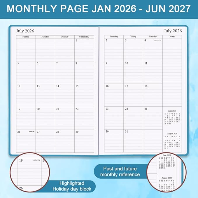 Planner 2026-2027 - 18 Months (Jan 2026 - Jun 2027) Agenda Planner 5.8" x 8.5", 2026-2027 Weekly & Monthly Planners with Hard Cover, Blue