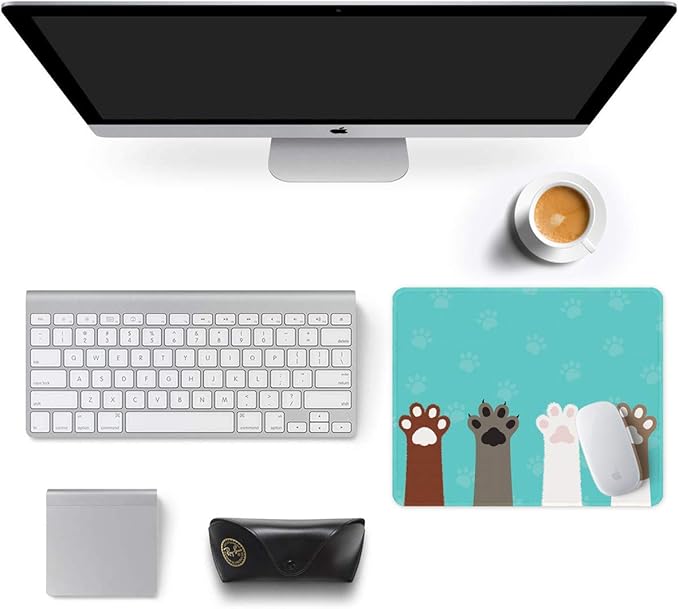 Auhoahsil Mouse Pad, 12 x 10 in Cute Cat Paws Theme Computer Mouse Pad for Desk, Premium-Textured Non-Slip Rubber Stitched Edges Waterproof Square Mouse Mat for Gaming Work Wireless Mice, Green