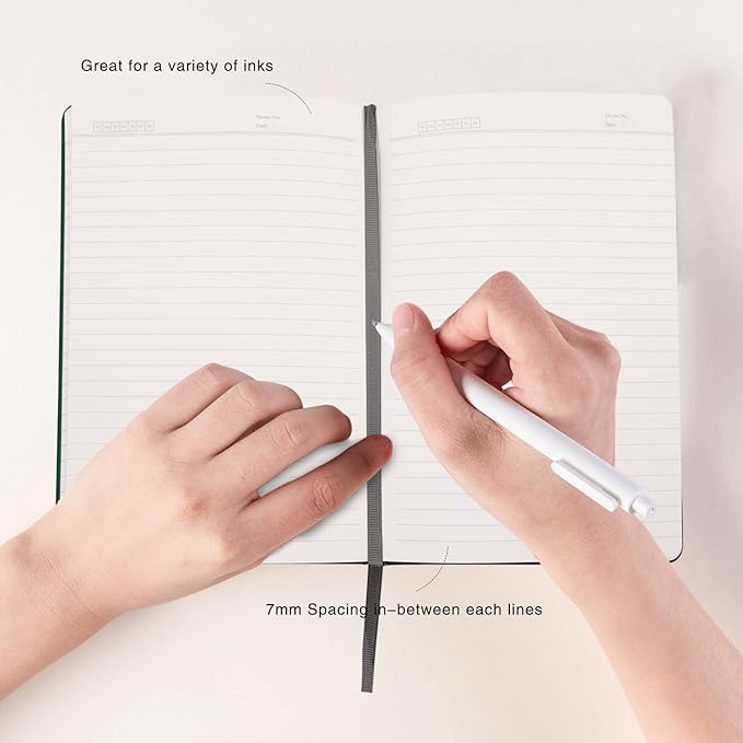 Deziliao Hardcover Notebook Journal 160 Pages, Lined Journal Notebooks for Work, 100Gsm Premium Thick Paper with Pocket, Medium 5.7"x8.4", Christmas Gift（Dark-Green, Ruled）