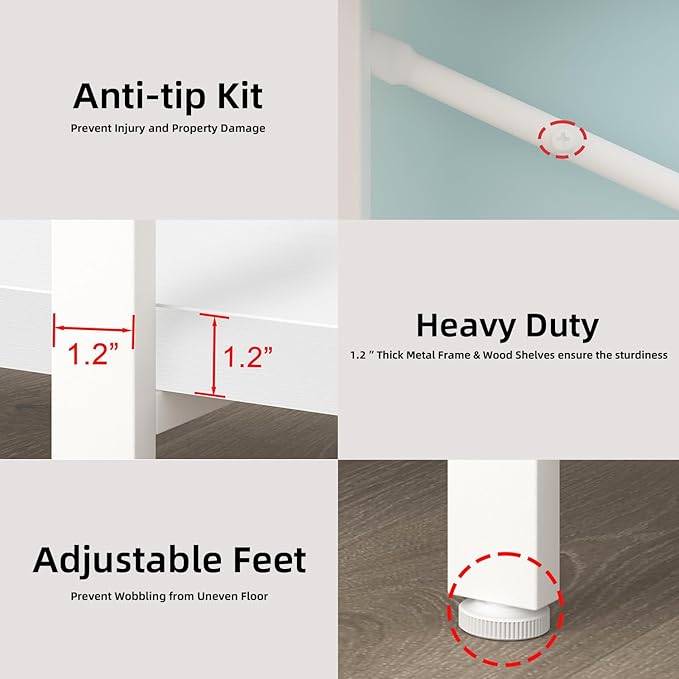 HSH 4 Tier White Bookshelf, Modern 4 Shelf Etagere Bookcase, Industrial Wood and Metal Storage Shelves and Display Book Rack, Farmhouse Open Wide Book Shelf for Bedroom Living Room Office, White Oak