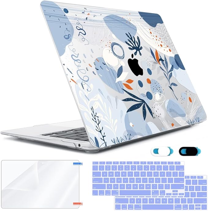 Compatible with MacBook Air 13 inch Case 2022 2021 2020-2018 Release M1 A2337 A2179 A1932 with Touch ID, Hard Print Case + Keyboard Skin + Webcam Cover + Screen Protector, Blue Graffiti