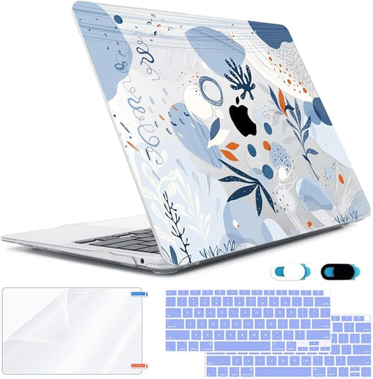 Compatible with MacBook Air 13 inch Case 2022 2021 2020-2018 Release M1 A2337 A2179 A1932 with Touch ID, Hard Print Case + Keyboard Skin + Webcam Cover + Screen Protector, Blue Graffiti
