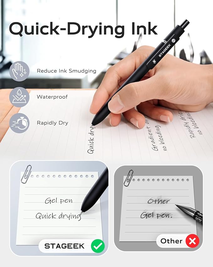 Black Gel Pens, 6Pcs Fine Point Smooth Writing Pens with 3 Extra Refills, Quick Dry Black Ink Pens for Journaling, Office, Note Taking, School Supplies, Nurse Aesthetic(Black Gray White)