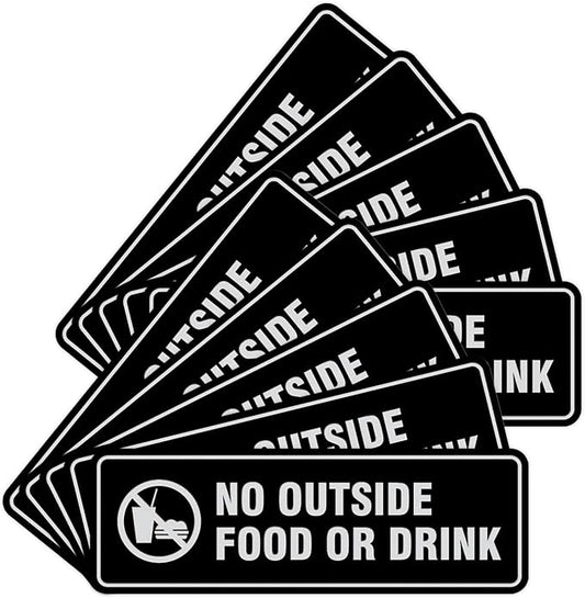Standard No Outside Food or Drink Door/Wall Sign - Black/Silver - Large 10 Pack