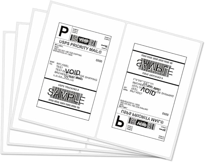 MFLABEL Half Sheet Shipping Labels 2-Pack (1000 Labels) - 8.5"x5.5" Round Corner for Laser/Inkjet Compatible Labels/Free Fragile Stickers