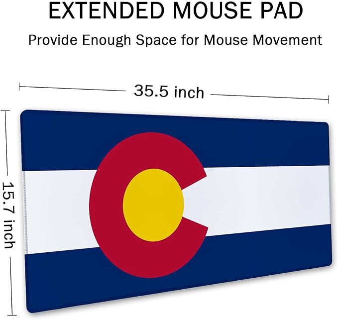 SSOIU Extended Gaming Mouse Pad Mat Large Desk Mat Non Slip Rubber Base Computer Desktop Laptop Keyboard Mouse Mat Stitched Edges, 35.5x15.7 in XXL Waterproof Mousepad for Work Game, Colorado Flag