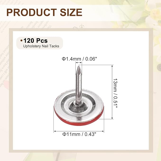 uxcell 120Pcs Push Pins, 11mmx10mm Round Flat Head Decorative Thumb Tacks Upholstery Tacks for Cork Board Office Wall Hangings, Red