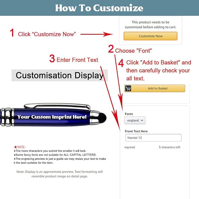 Ancolo Personalized retractable pens with Stylus tip stylish pens - Engraved with Your Name or Message, Phone Number Black ink Perfect for Bank, Office, Hotel Lobbies 10 Pens/Box