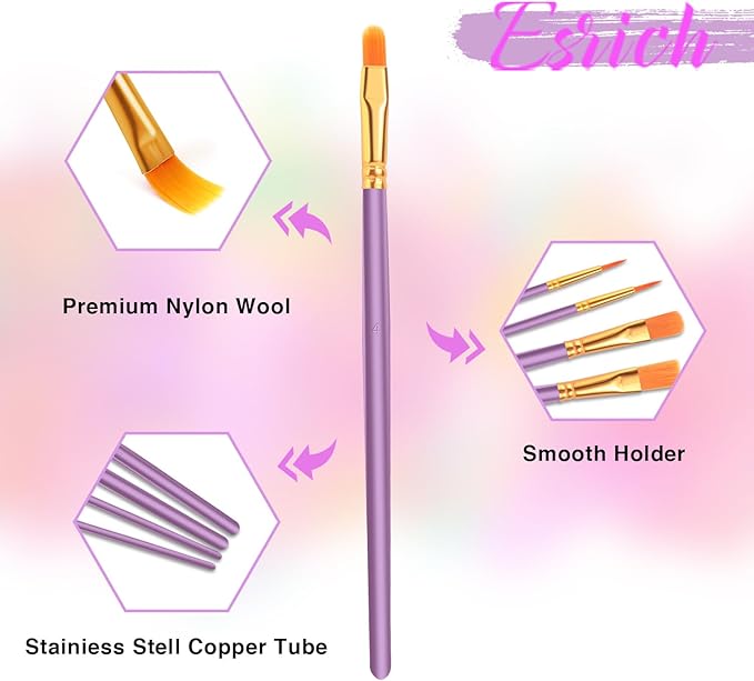 ESRICH Acrylic Paint Brushes Set, 20 Packs / 200 Pcs Nylon Hair Paint Brushes,Paint Brush Set Suitable for Oil,Watercolor,Rock Body Face Art, Kids Adult Perfect Art Painting Craft Paint Brush Kits.