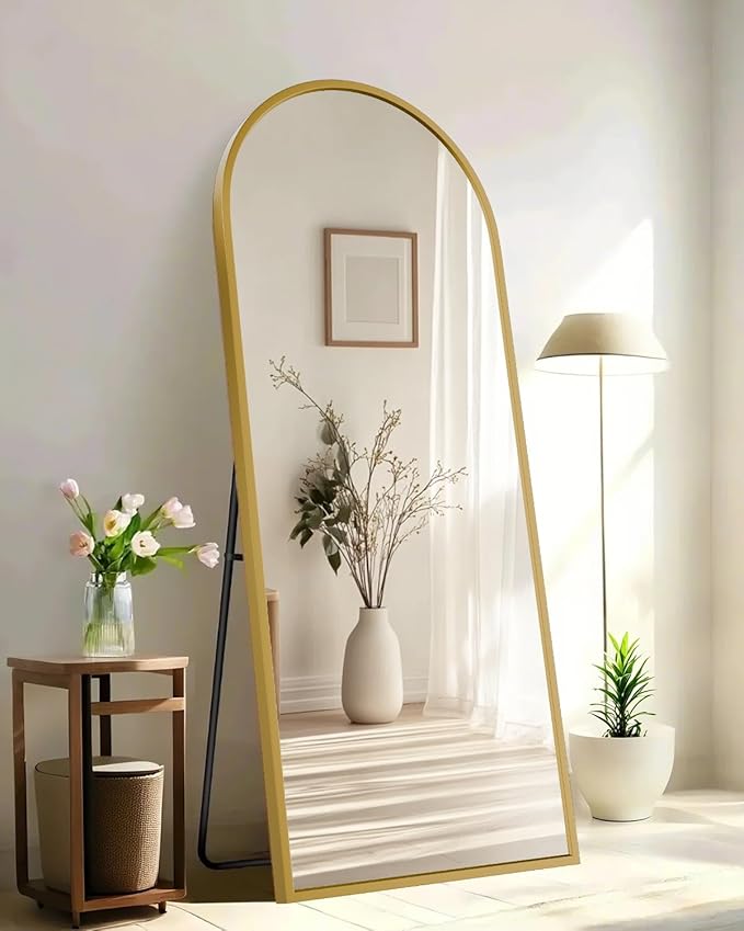SUNQUEEN 64"x21" Floor Mirror Full Length, Arched Full Length Mirror with Stand, Full Body Mirrors for Bedroom Living Room or Cloakroom Gold