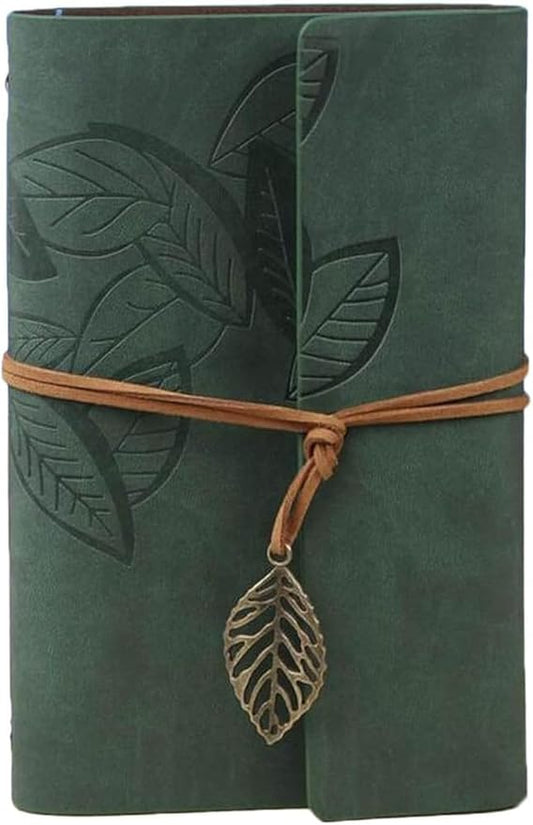 HARDCOVER JOURNAL Writing Notebook - Antique Handmade HARDCOVER Bound Daily Notepad, Vintage Leaf Series, (Leaves, Dark Green)