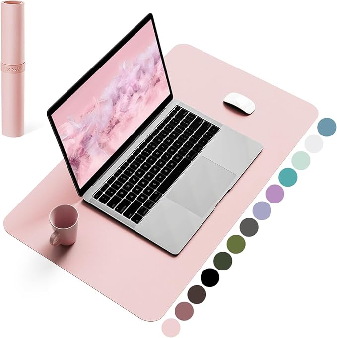 YSAGi Non-Slip Leather Desk Pad, Waterproof Laptop Computer Desk Keyboard Mat, Table Protector Blotter Mat, Large Mouse Pad for Office/Work/Home/Decor(Pink, 23.6" x 13.7")