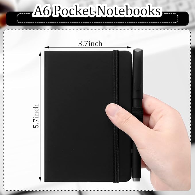 Laumoi 36 Sets Pocket Notebook Journals with Pens A6 Cute Small Journal Notebook Ruled Lined Mini Notepad Hardcover Executive Notebooks Set with Pen Holder for School Office, 3.7 x 5.7 Inch (Black)