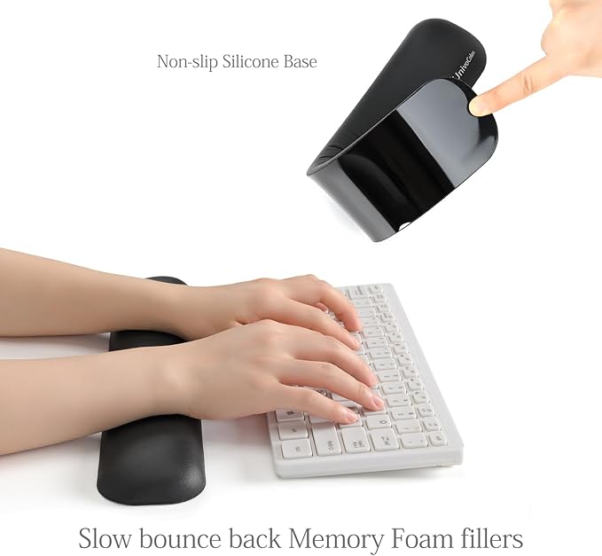 UnivoColors Design-Wave Keyboard Wrist Rest, Artificial Sheepskin+Memory Foam+Ergonomic+Anti-Slip Gel, Resilience Support During Work and Gaming,Keyboard Accessory,Black