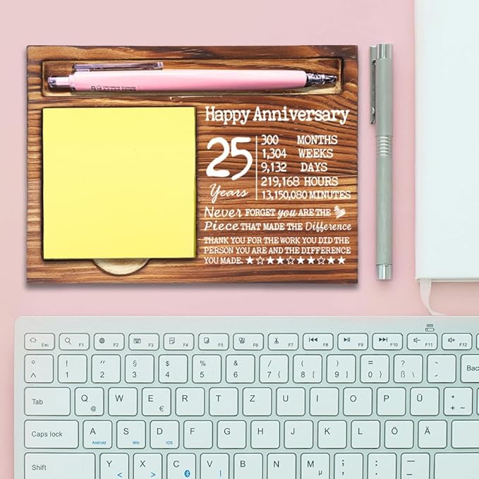 25 Year Work Anniversary Cute Gift for Employee, Thank You Appreciation Gifts for Coworkers Staff, 25th Work Anniversary for Her Him, Happy Anniversary Office Self-Stick Note Pad Holders-DW15