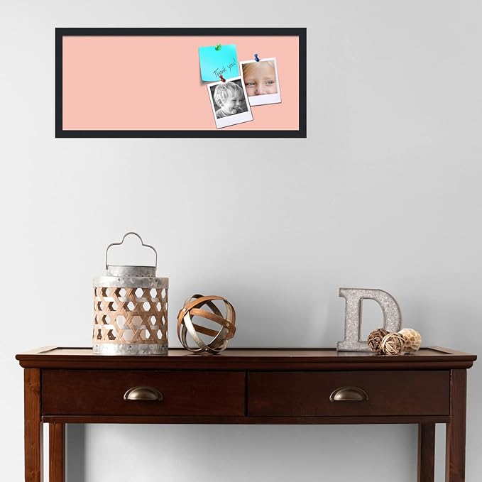PinPix 30x12 Inch Cork Bulletin Board. This Decorative Framed Pin Board Comes with Pink Pastel Design and a Satin Black Frame. Ideal for Home Office Decor or Message Board (PinPix-1813)