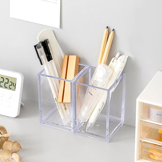 Acrylic Pen Holder,6 Pack Acrylic Pen Holder Clear Acrylic Pencil Pen Holder Cup Acrylic Pencil Cup Pencil Holder Clear Pen Holder Pencil Organizer Pen Holder Container for Office Desk Accessory