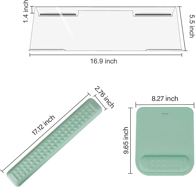 MOSISO Computer Keyboard Stand&Wrist Rest Support for Keyboard &Mouse Pad Set, Ergonomic Massage Wrist Rest Set, Easy Typing Working Acrylic Clear Stand for Office Home, Antique Green
