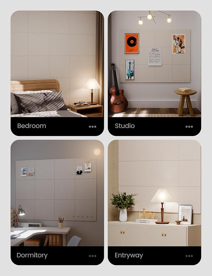 Felt Bulletin Board Tiles Large 48" x 36" Cork Board Alternative-12 Pack with 70 Adhesive Tabs, Thick Slat Wall Panels for Office Decor, Push Pin Board Wall Organizer Alternative - Oatmeal