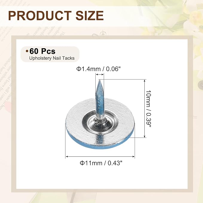 uxcell 60Pcs Upholstery Tacks, 11mmx10mm Flat Head Thumb Tack Decorative Furniture Nails Push Pins for Furniture Sofa Headboards, Blue