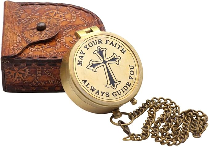 God's Way Solid Brass Engraved Compass - Psalm 32:8, Directional, Baptism & First Communion Gifts for Boys & Girls, Christian Gifts for Men & Boys