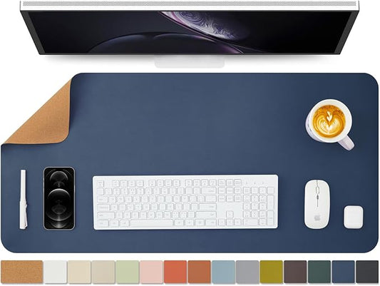 Cork Desk Mat - Dual-Sided Desk Pad for Office and Home - Desk Organization and Accessories - Ideal for Large Mouse Pad and Desk Mats on Top of Desks(Dark Blue,90cmx 43cm)