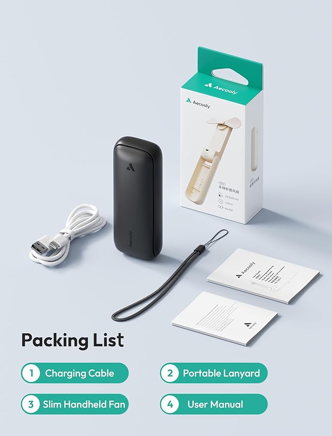 Aecooly Slim Portable Fan 2 Pack, Thin Handheld Fan, USB Rechargeable Mini Personal [24H Max Cooling Time], Battery Powered Small Foldable Pocket for Travel, Summer, Gifts for Women -Black