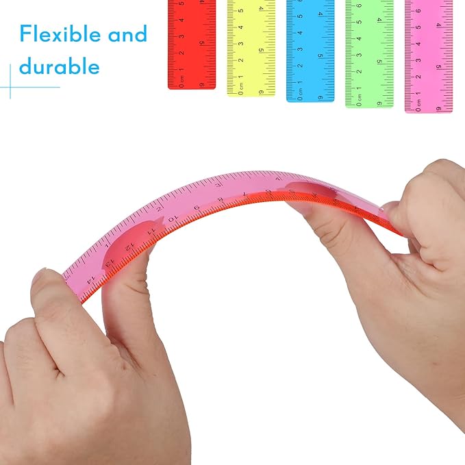 Zonon 50 Pcs 6 Inch/12 Inch Plastic Rulers Bulk Flexible Straight Rulers with Inches Centimeters First Day of School Gift Students Back to School Office Home Supplies (Colorful,6 Inch)