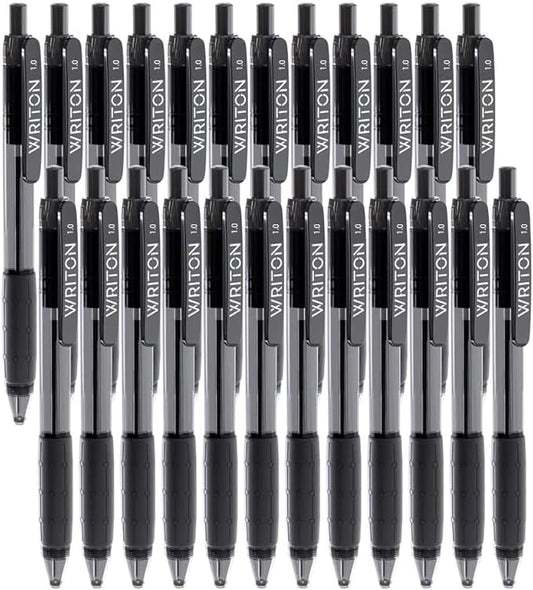 Writon Retractable Ballpoint Pens, Comfort Grip, 1.0mm Medium Point, Black Ink, 24 Pack