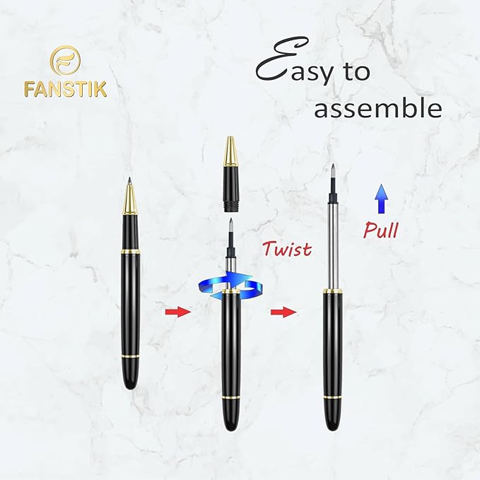 Customized RollerBall pen with name (MADE IN USA), stainless steel, black and gold, luxury engraved pen personalized for men and for women. (RollerBall Black-Gold)