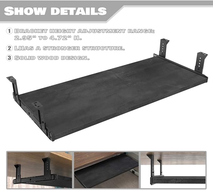 FRMSAET Furniture Accessories Office Product Suits Hardware 20/24/30 inches Keyboard Drawer Tray Wood Holder Under Desk Adjustable Height Platform. (30 inches,Black Rock)