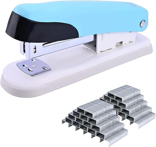 Temiary Stapler, Desktop Metal Staplers with 2000 Standard Staples, 25 Sheet Capacity, One Finger Stapling, Jam Free, No Effort Staplers for Classroom, Office or Desk (Blue)