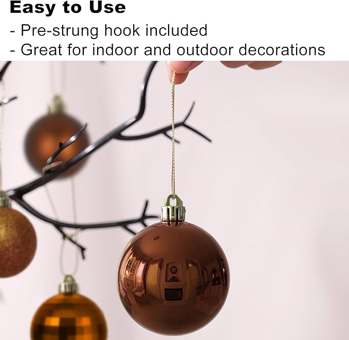 Bronze Christmas Ornaments - Christmas Tree Decorations Shatterproof Hanging Balls for Birthday Wedding Holiday Decor Set of 36pcs, Multi-Sizes(1.6",2.5",3.2")