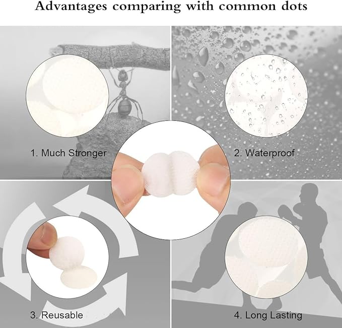 1200pcs (600 Pair Sets) 15mm Diameter Sticky Back Hook, Self Adhesive Dots Loop Tapes for DIY Crafts Office Classroom (White)