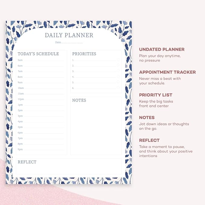 Bliss Collections Daily Planning Pad, To Do List Notebook - Undated Tear-Off Sheets Notepad - Work Calendar, Organizer, Scheduler for Goals, Tasks - Daily Planner (Floral), 8.5" x 11", 50 Sheets