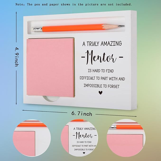 Mentor Appreciation Gift Desk Organizer with “A Truly Amazing Mentor” Quote for Farewell, Retirement, Graduation or Thank You Inspirational Desk White Note Pad Holder XBCT16