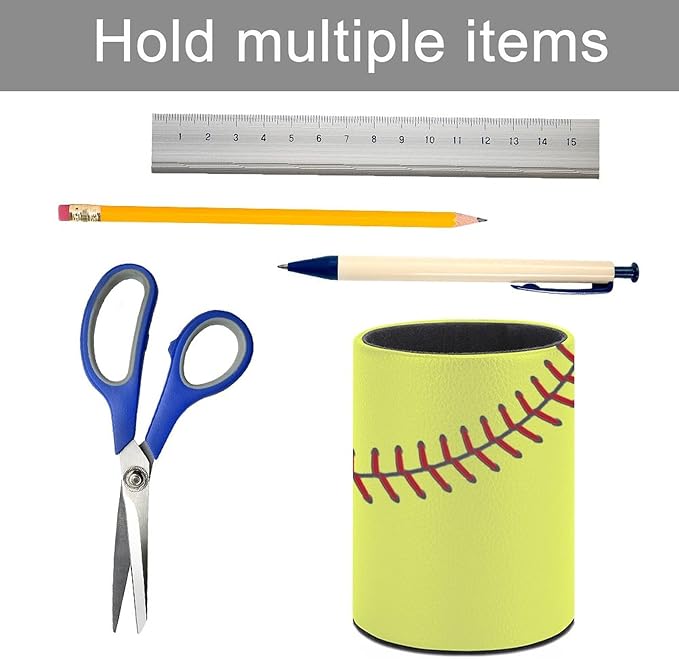 Softball Pen Holder Pencil Organizer Cute Pencil Cup Desk Decor Makeup Brush Holder PU Multifunctional Office Suppliesfor Home Classroom School