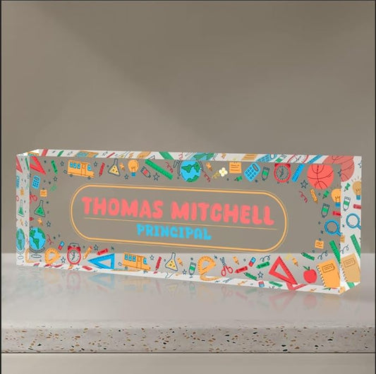 Personalized Name Plate for Desk, Custom Desk Name Plate, Acrylic Name Plate Office Desk Accessories, Personalized Office Gifts for Coworkers Teachers, Employee Appreciation Gifts (Teacher's Day)