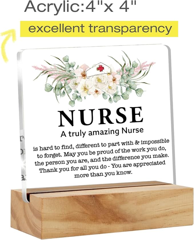 Acrylic Nurse Plaque Sign, Amazing Desk Decor with Wood Stand for Nurses, Medical Students, RNs