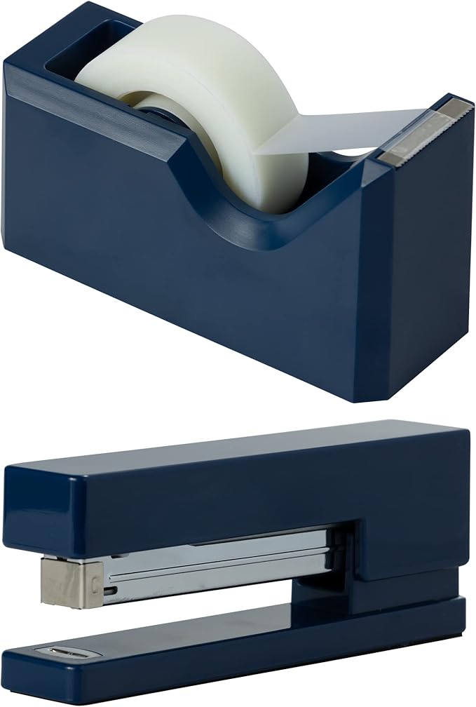 JAM PAPER Office & Desk Sets - 1 Stapler & 1 Tape Dispenser - Navy Blue - 2/Pack