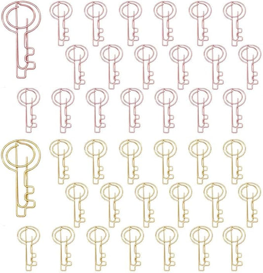 OWLFAVO 40pcs Key Shape Paper Clips with Clear Box, Rose Gold and Yellow Gold, Funny Cute Paperclips Bookmarks Planner Clips for Fun Office Supplies School Gifts Wedding Decoration