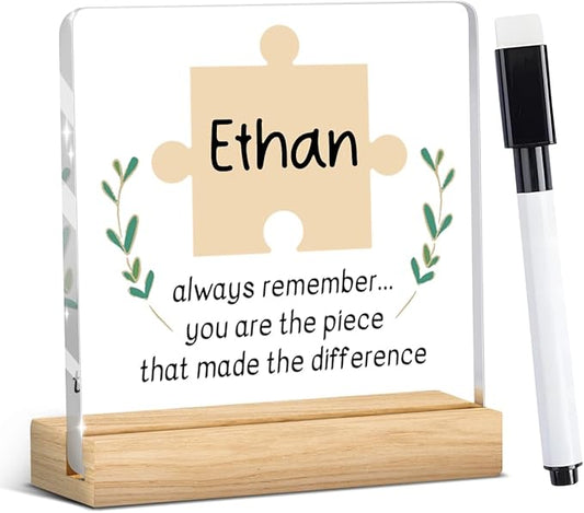 Difference Maker, Retirement Gifts, You Are the Piece That Made the Difference, Coworker Farewell Gift for Colleagues Mentors Wipeable Acrylic Decor Sign with Wood Stand 4 X 4 Inch