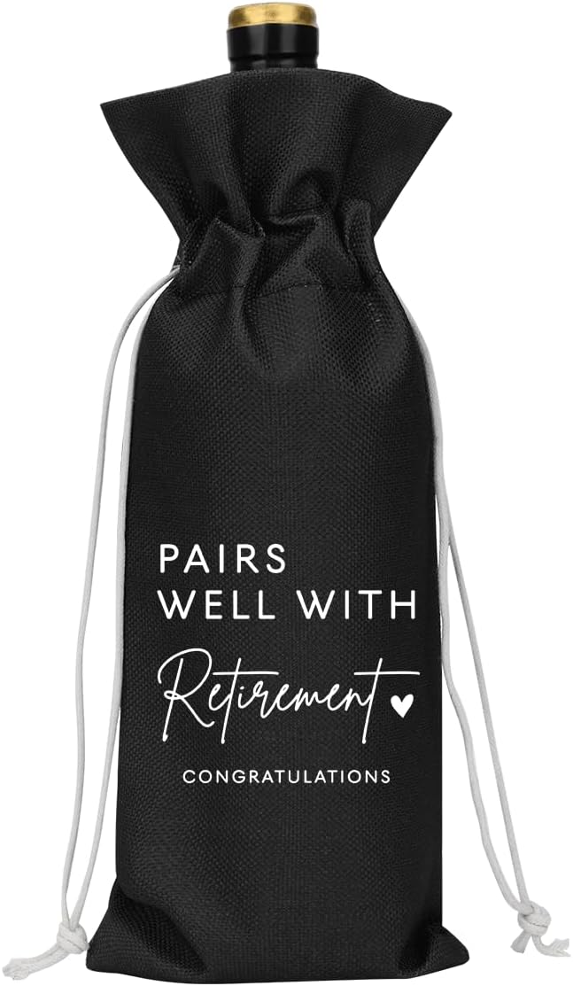 XFW Black Retirement Wine Bag Retirement Gifts for Women Men Farewell Gifts for Coworkers Going Away Gift for Friends Boss