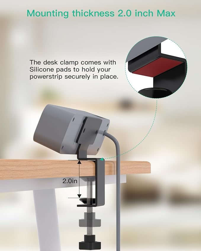 PD30W Desk Clamp Power Strip, Desktop Mount Surge Protector, Fast Charging Station, 5Ft Extension Cord Desk Edge Mount Shelf with 4 Outlets 4 USB Ports (2 USB C), Home Accessories Essentials, Grey