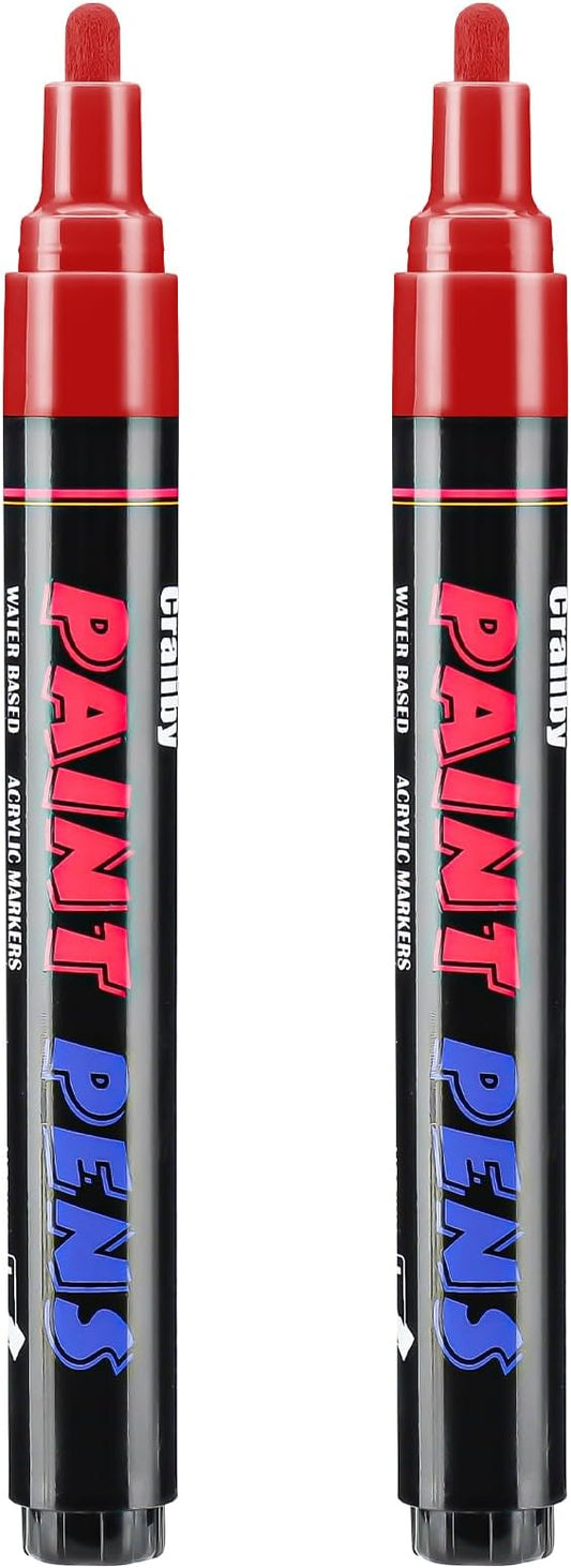 Red Paint Pens Paint Markers - 2 Pack Permanent Quick Dry Waterproof Marker Pens for Rocks Wood Fabric Plastic Canvas Glass Mugs Metal Tire Stone